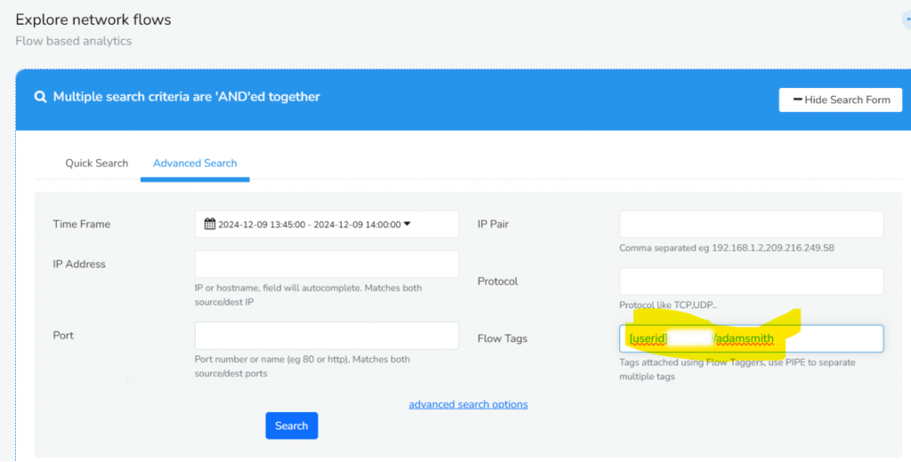 Query flows by User ID using the flow tag