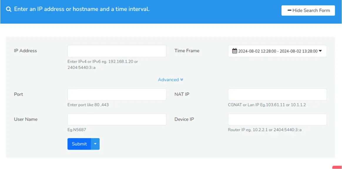 Trisul IPDR Query Form