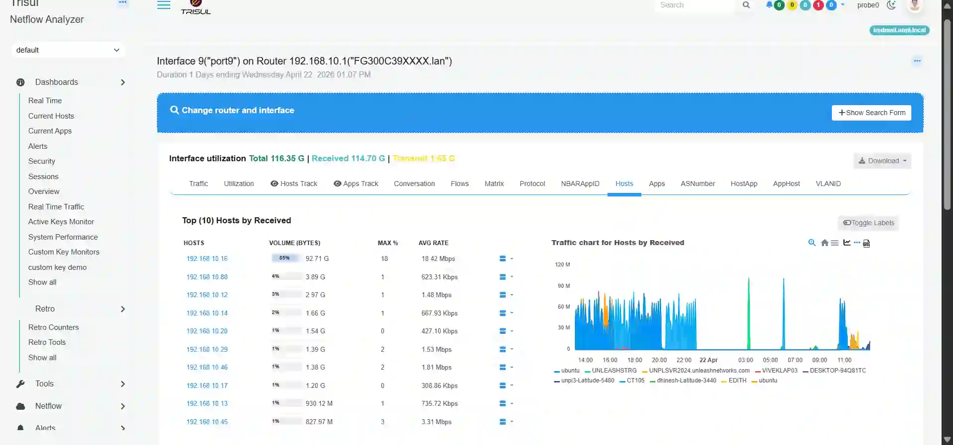 Interfaces- Hosts Tab- Dashboard